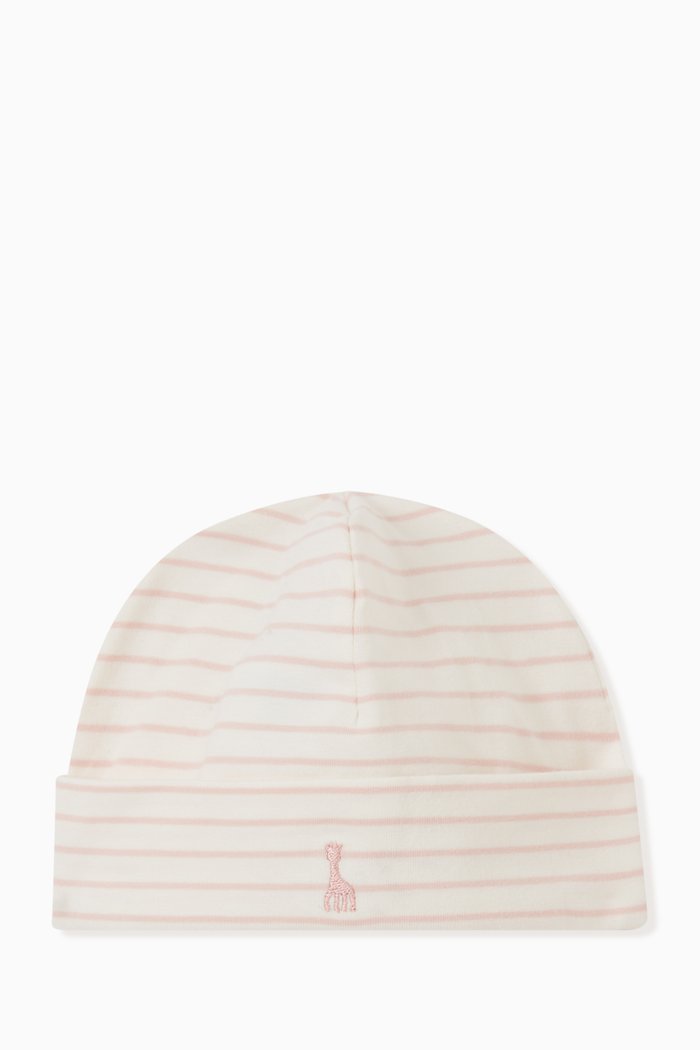 

Beanie in Striped Cotton, White