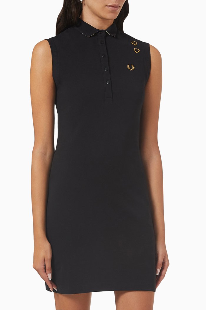 

Printed Collar Mini Dress in Piqué, Black