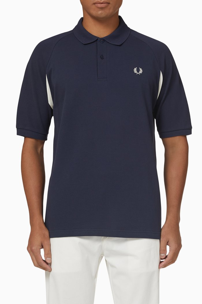 

Raglan Sleeve Polo Shirt in Cotton Piqué, Blue