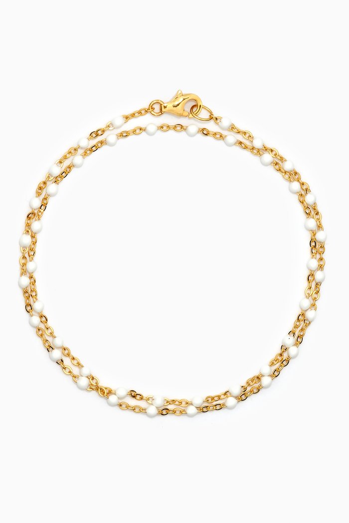 

Beaded Enamel Bracelet in 14kt Yellow Gold Vermeil, White