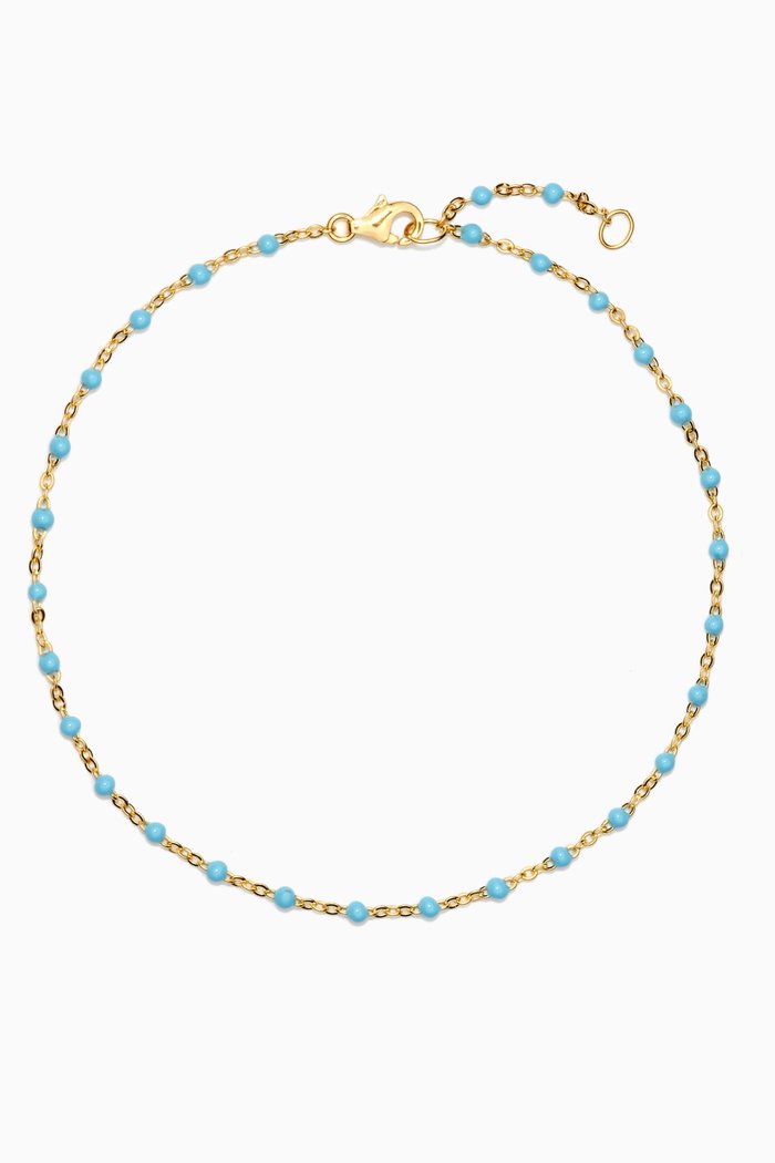 

Beaded Enamel Anklet in 14kt Yellow Gold Vermeil, Blue