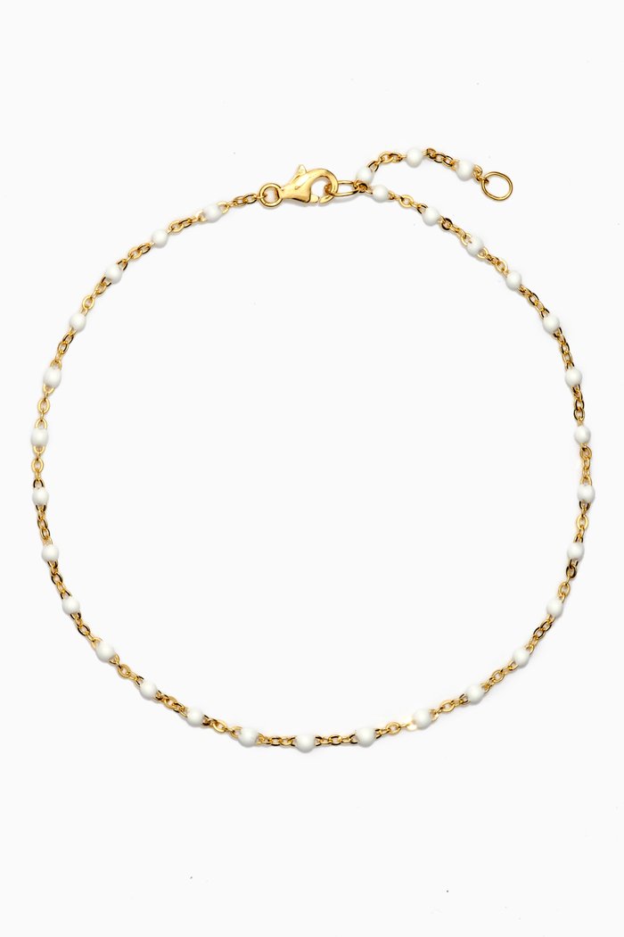 

Beaded Enamel Anklet in 14kt Yellow Gold Vermeil, White