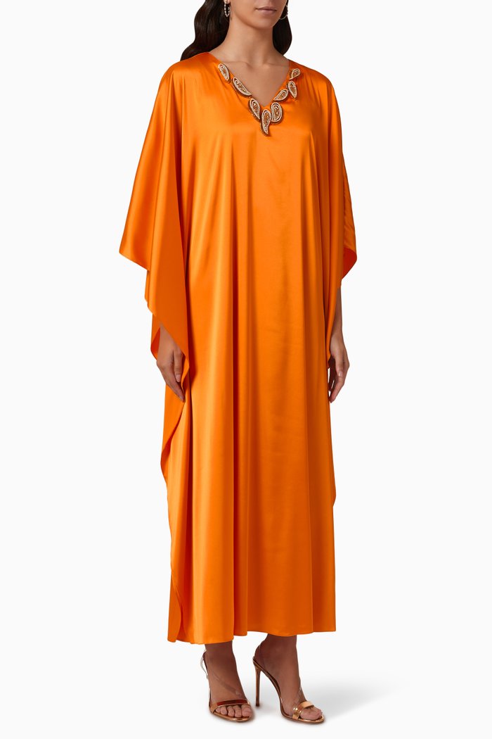 

Embellished Kaftan in Satin, Yellow