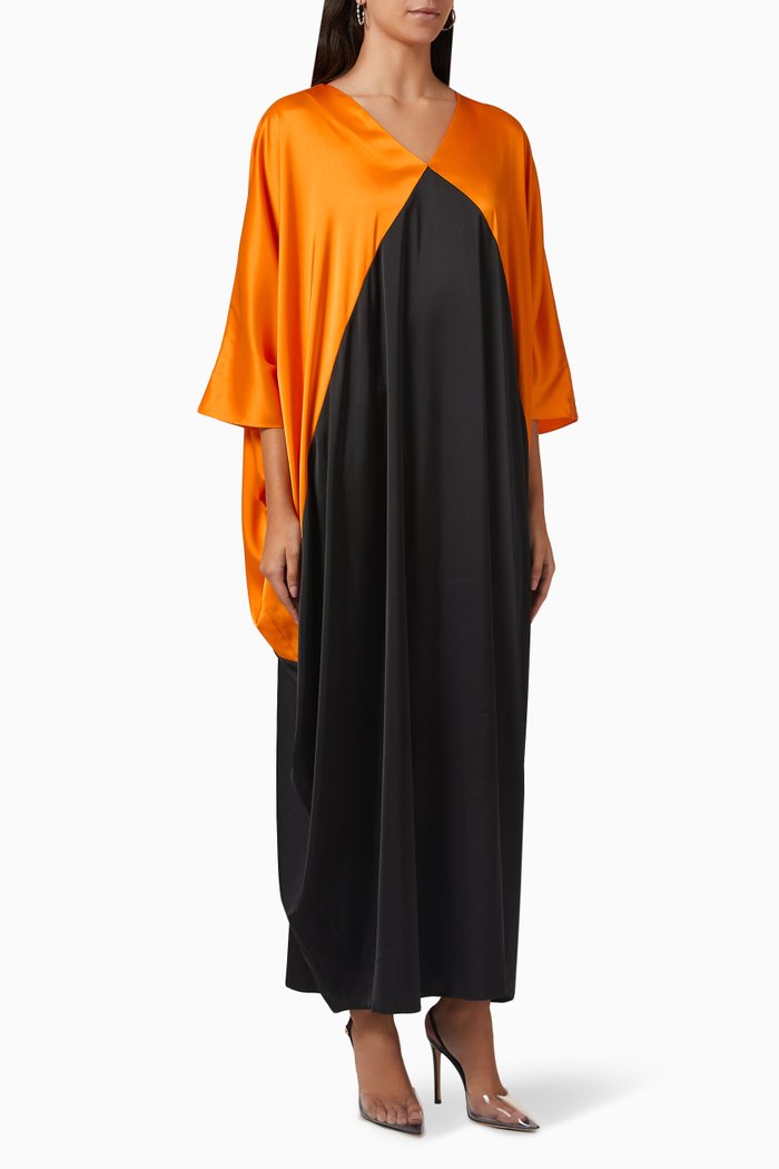 Colour-block Kaftan in Satin, Black