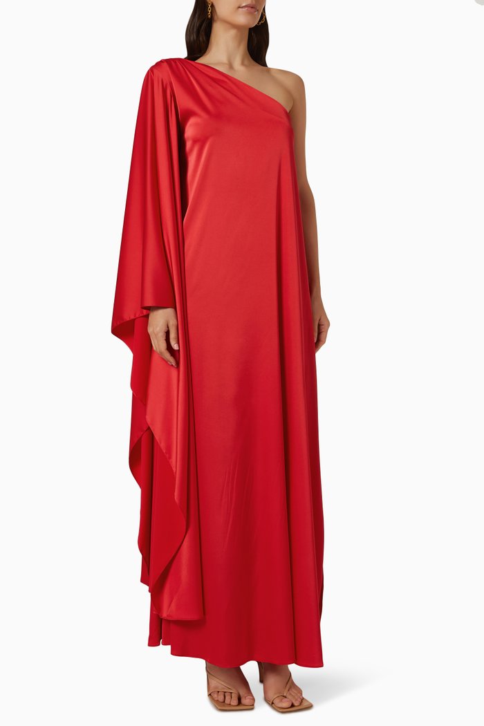 

One-shoulder Kaftan in Silk, Red