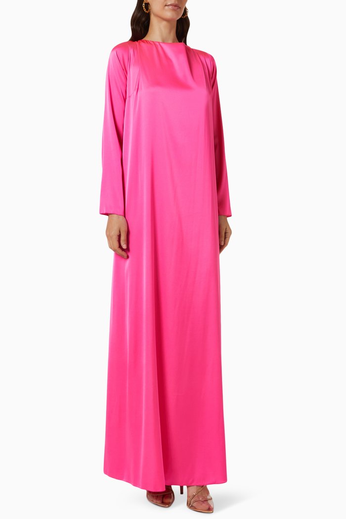 

Deep V-back 3D Embellished Kaftan in Silk, Pink