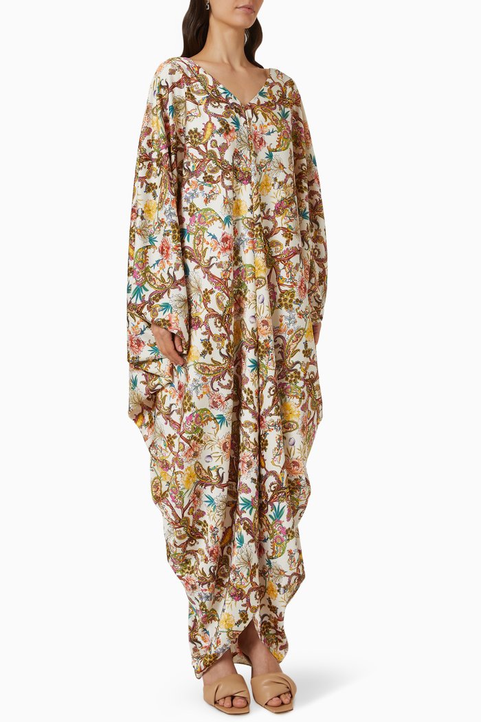 

Mariposa Paisley Print Kaftan in Silk, Multicolour