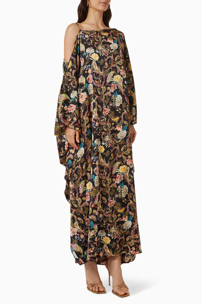 

Mariposa Cold-shoulder Paisley Print Kaftan in Silk, Multicolour