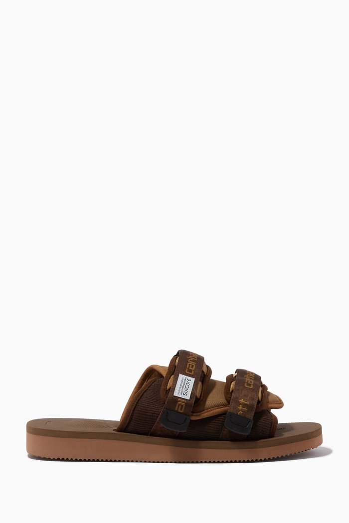 

x Carhartt Moto Slides in Canvas, Brown