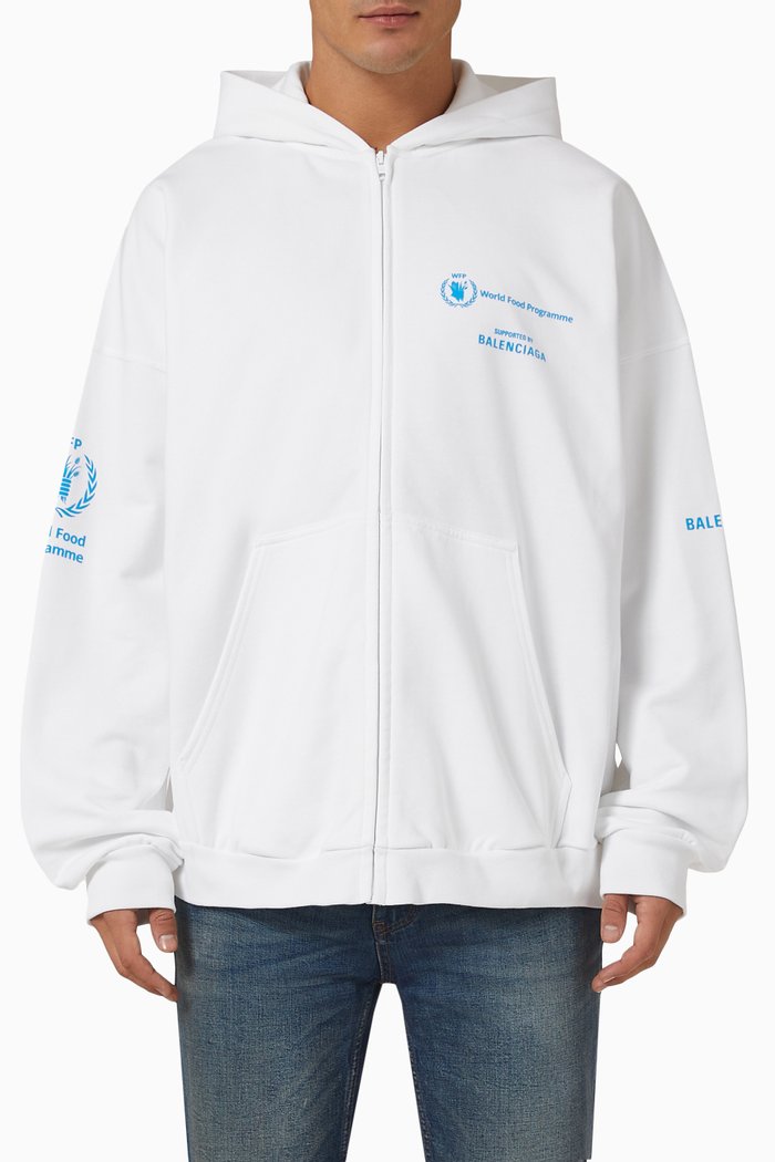 

Wide Fit Zip-Up Hoodie in Fleece, White