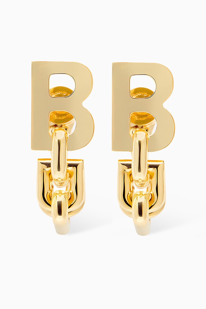 

B Chain Flex Earrings in Brass, Gold