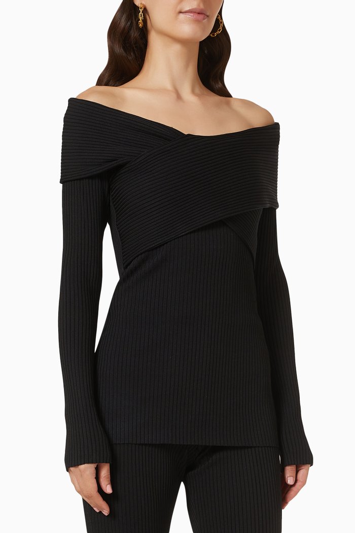 

Boa Wrapped Off-the-shoulder Top in Viscose Rib Knit, Black