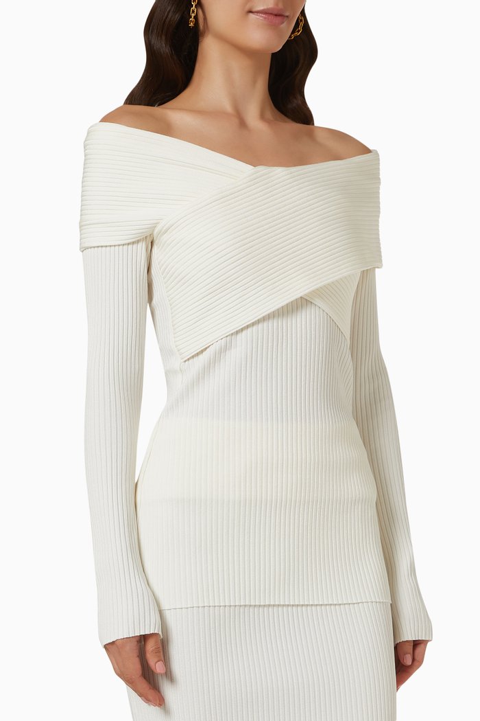 

Boa Wrapped Off-the-shoulder Top in Viscose Rib Knit, Neutral