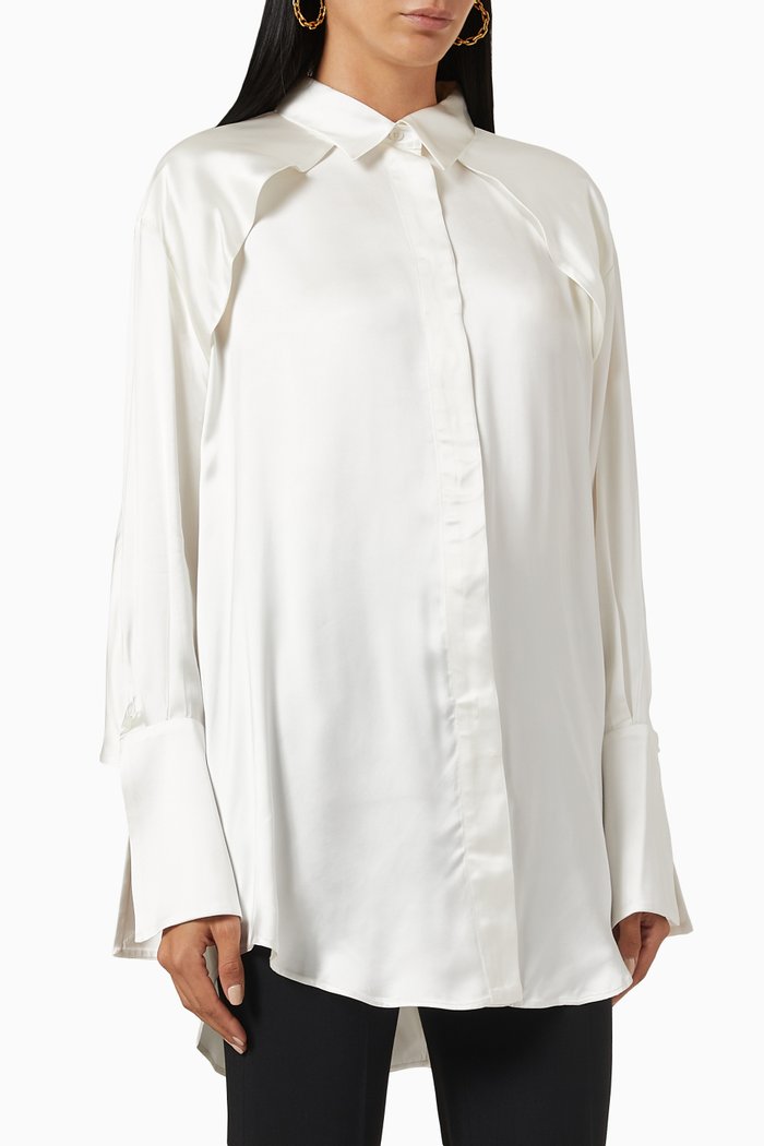 

Magma Draped Shirt in Viscose Satin, Neutral