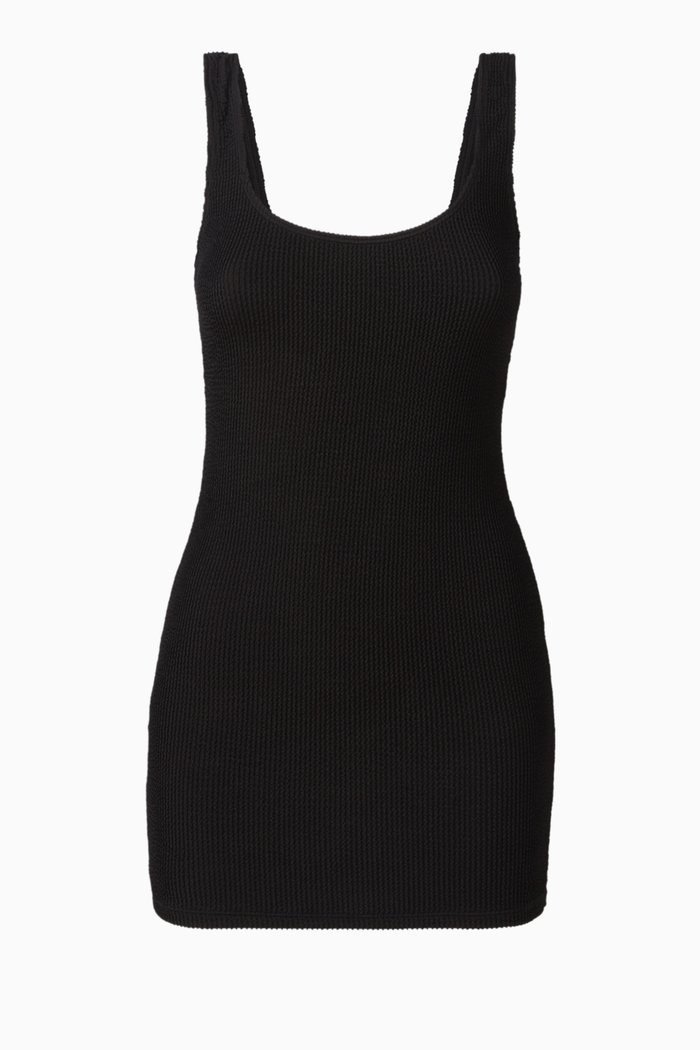 

Always Fits Mini Dress in Stretch Crinkle Fabric, Black