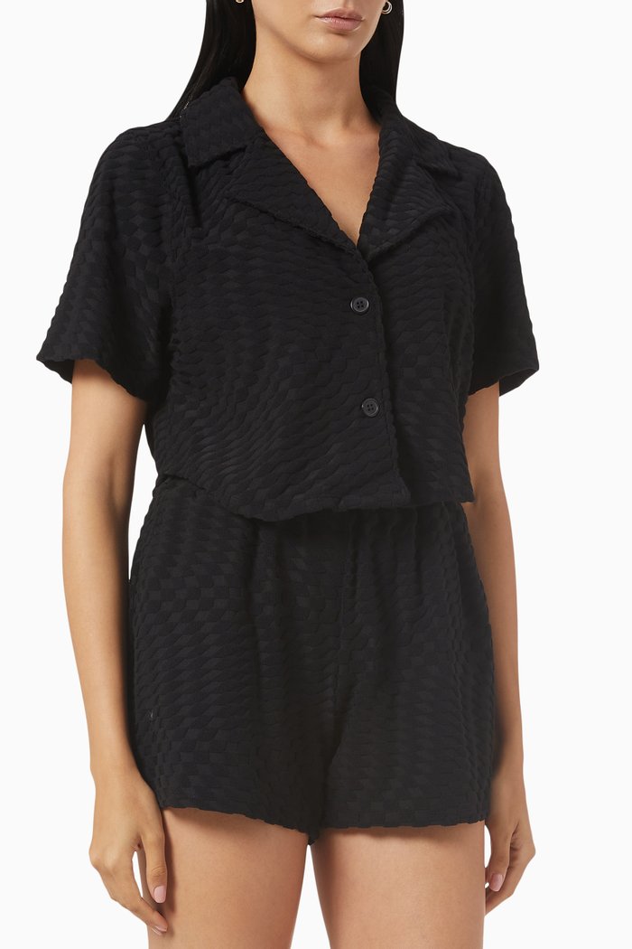 Crop Shirt in Terry Jacquard, Black