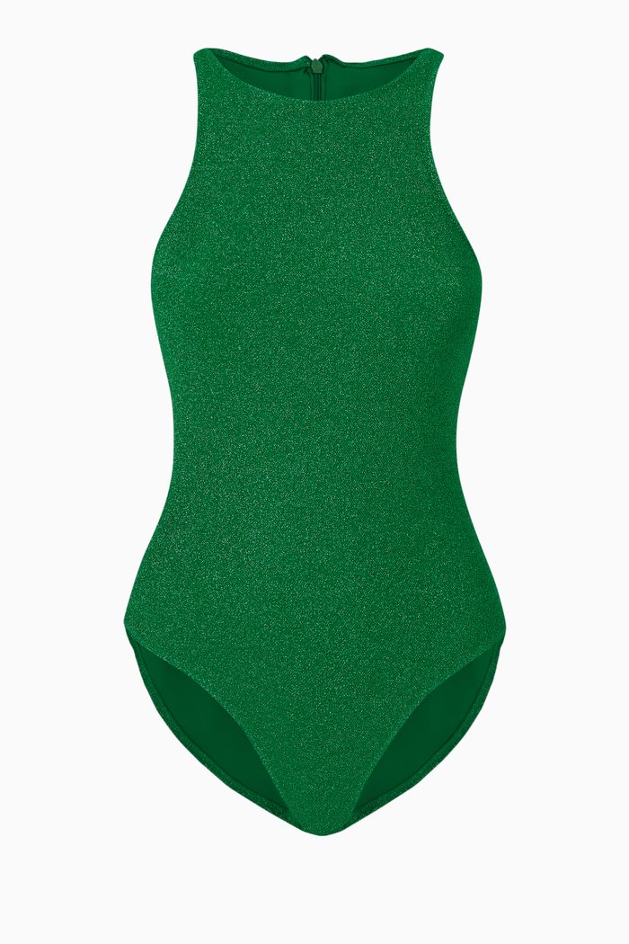 

Sparkle Racer Neck One-piece Swimsuit, Green