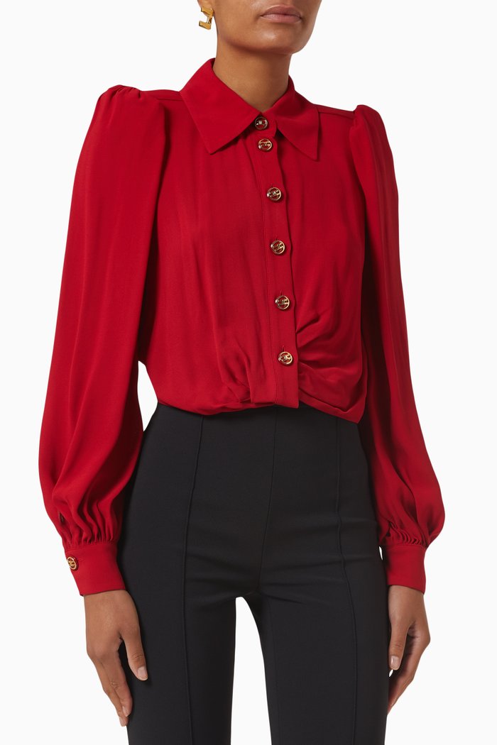 

Logo-button Crop Blouse in Viscose Georgette, Red