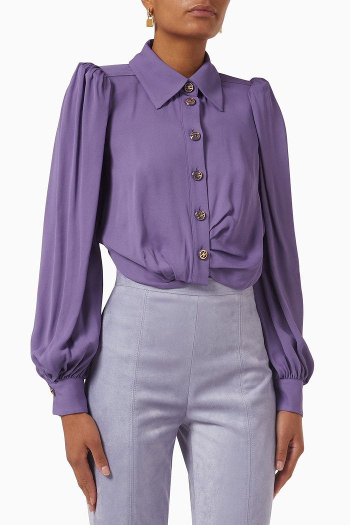 

Logo-button Crop Blouse in Viscose Georgette, Purple