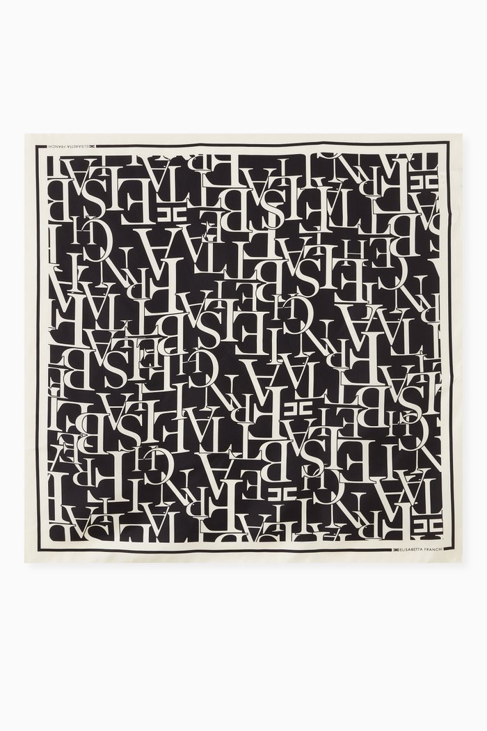 

Lettering Print Scarf in Silk, Black