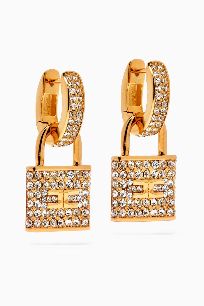

Crystal Padlock Earrings, Gold