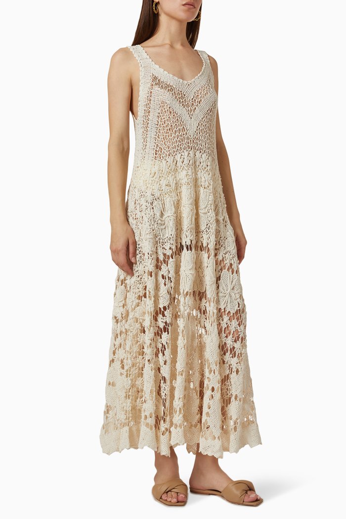 

La Maria Crochet Filet Maxi Dress in Cotton, Neutral