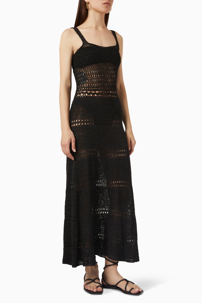 

Bella Crochet Midi Dress in Cotton, Black