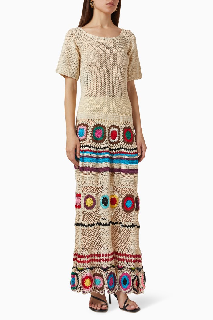 

Morros Crochet Maxi Dress in Cotton, Multicolour