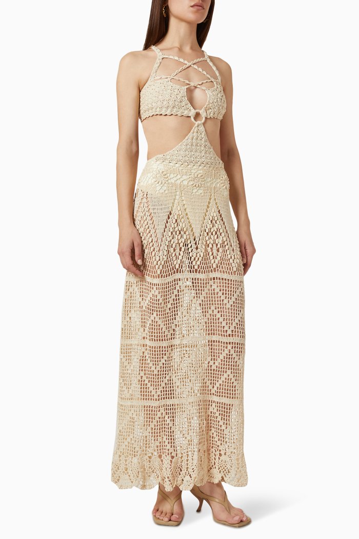 

La Cabana Crochet Maxi Dress in Cotton, Neutral