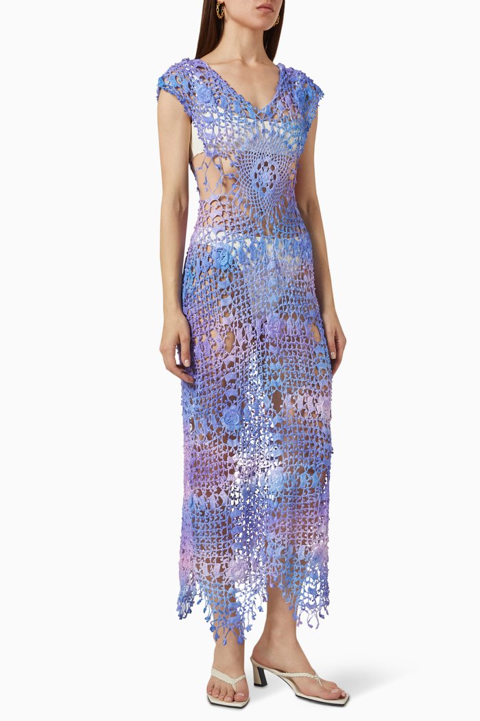 

Isla Crochet Midi Dress in Cotton, Purple