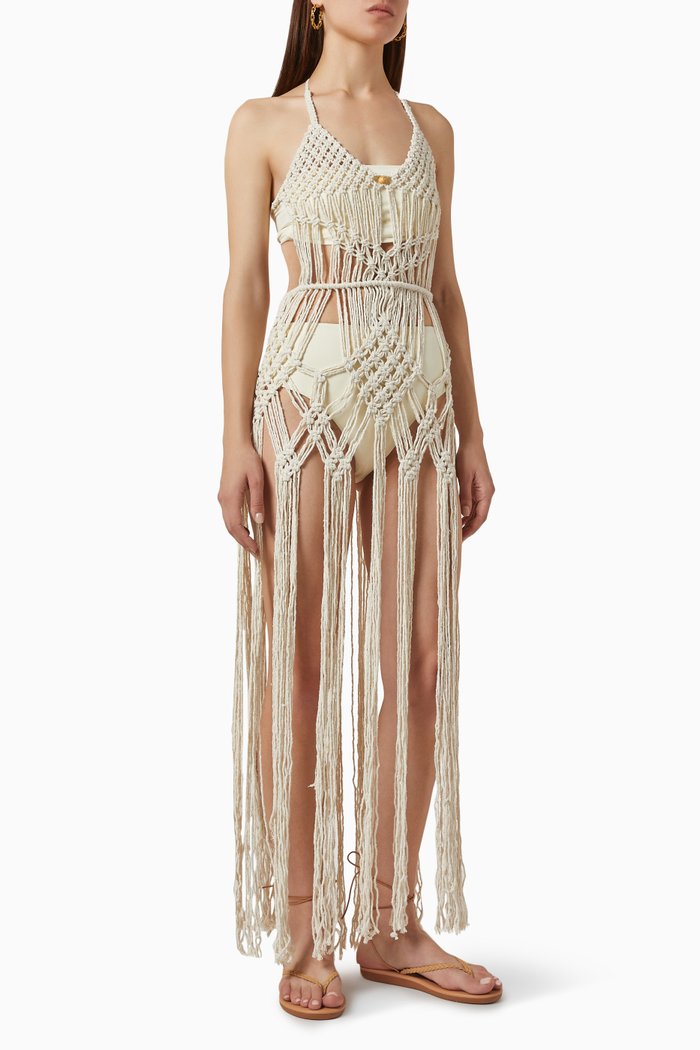 

Indian Macramé Dress in Cotton, Neutral