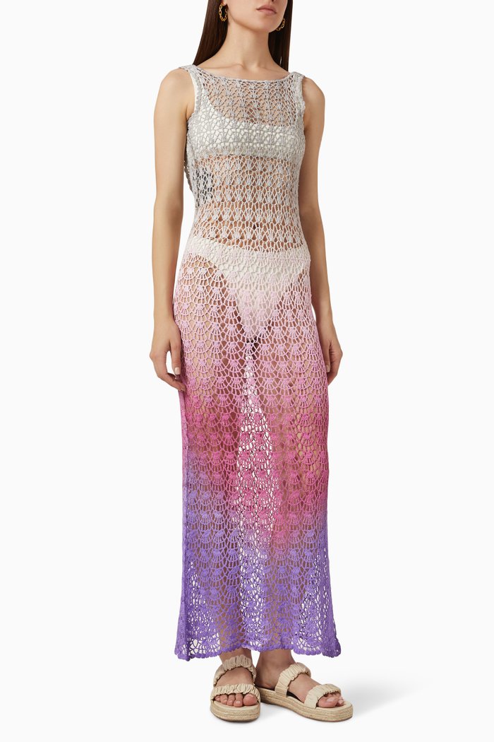 La Boquilla Crochet Midi Dress in Cotton, Purple