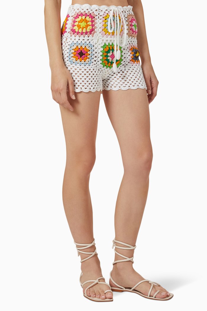 

Square Crochet Patch Shorts in Cotton, Multicolour