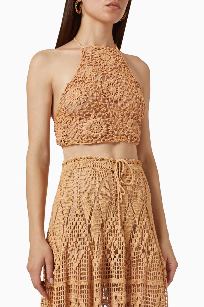 Jeri Crochet Crop Top in Cotton, Neutral