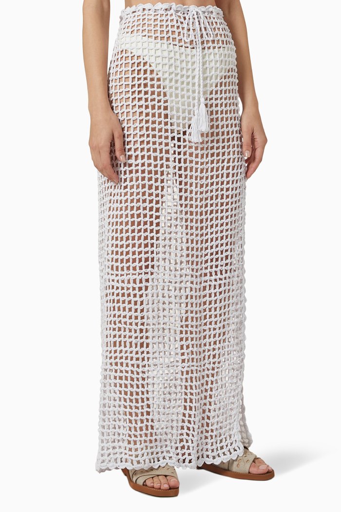 Selina Crochet Maxi Skirt in Cotton, White