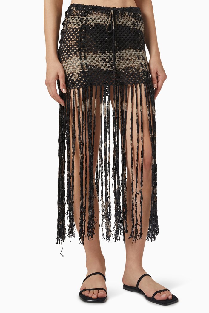 

Paradise Fringe Crochet Midi Skirt in Cotton, Black