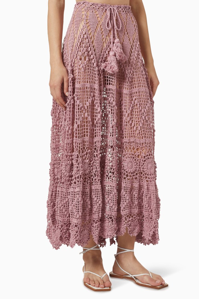 

Santa Clara Crochet Midi Skirt in Cotton, Pink
