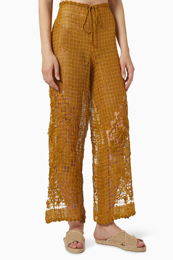 

High-waist Drawstring Pants in Viscose, Gold