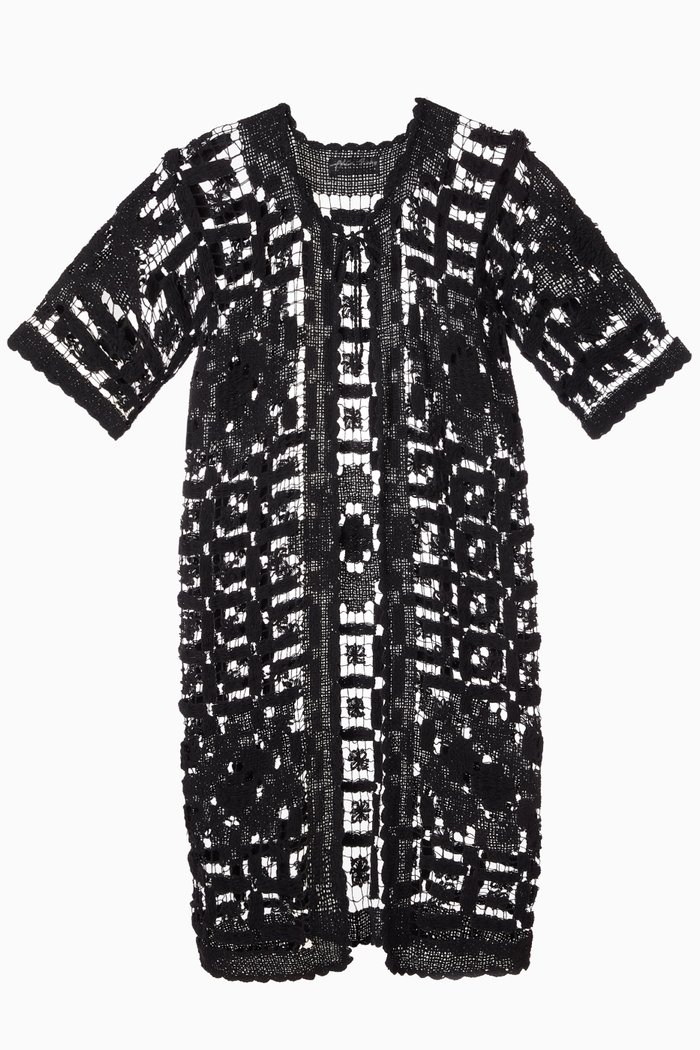 

Raw Crochet Robe in Cotton, Black