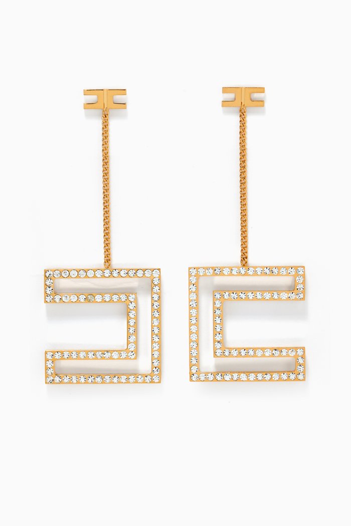 Crystal Pendant Earrings, Gold