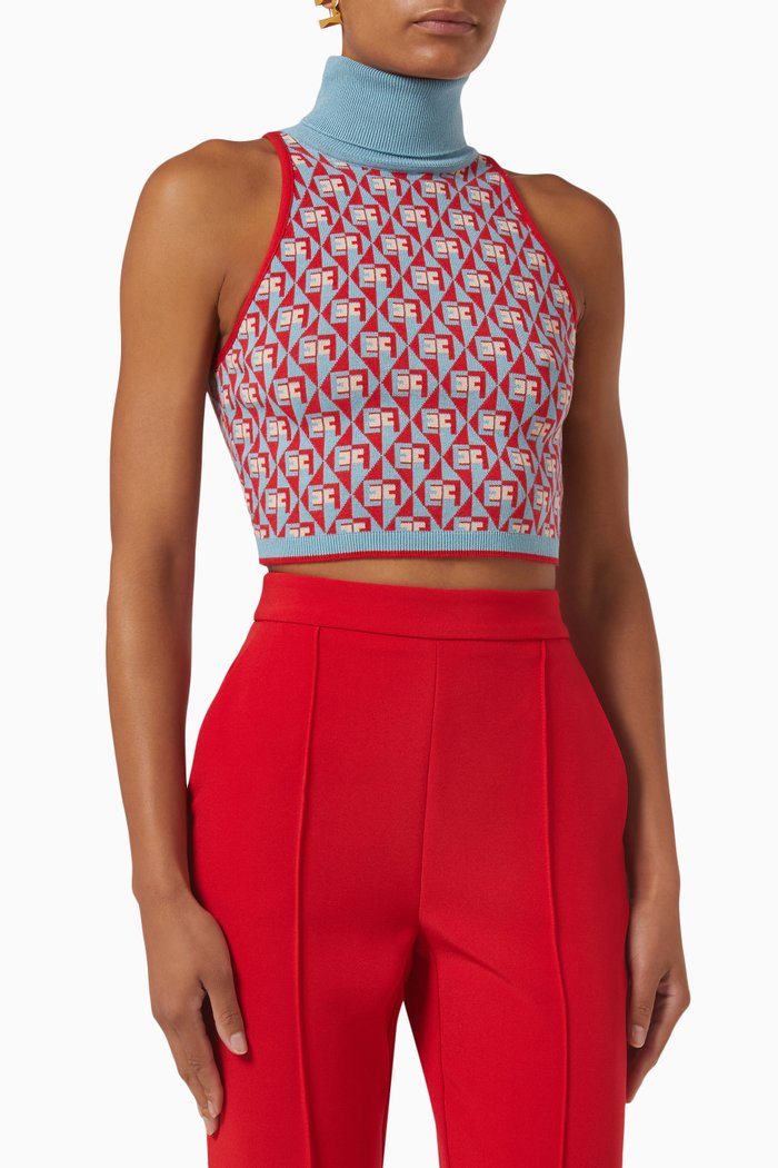 

All-over Monogram Turtleneck Crop Top in Viscose Knit, Red