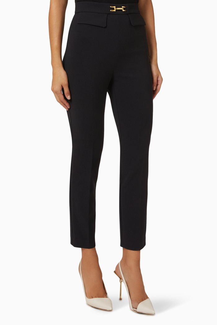 

Logo Clasp High-waist Tapered Pants in Stretch Crêpe, Black