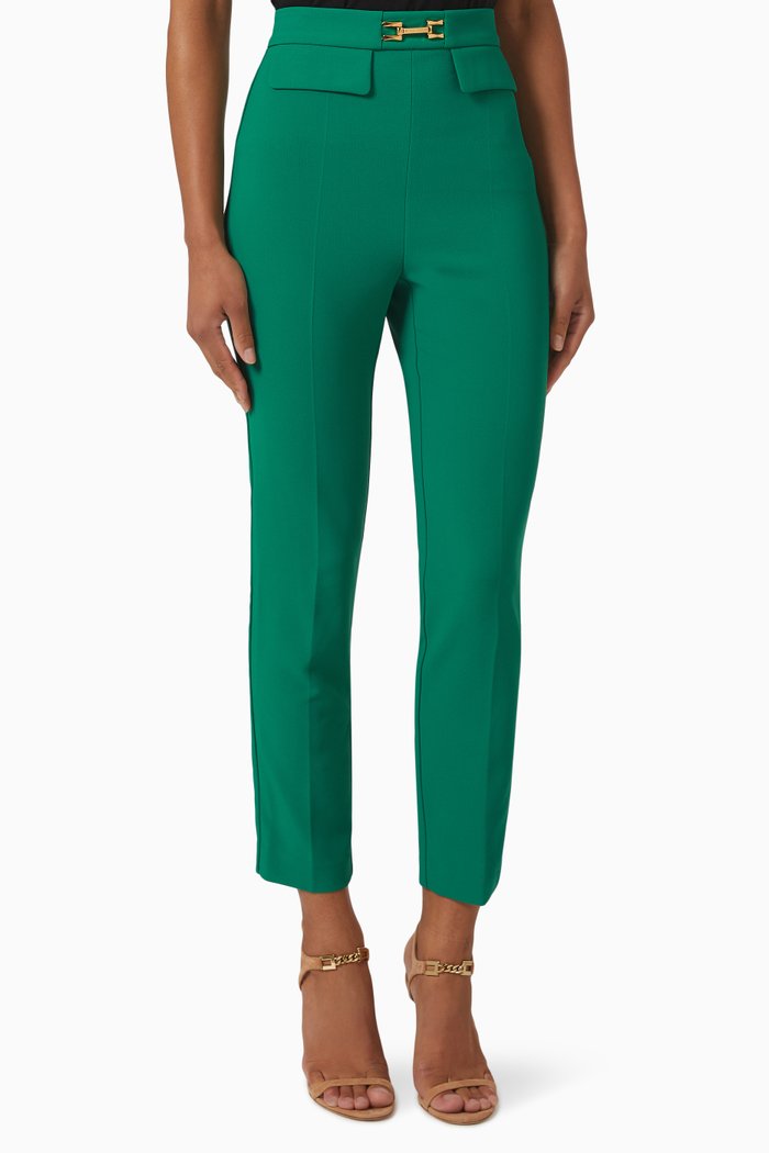 

Logo Clasp High-waist Tapered Pants in Stretch Crêpe, Green