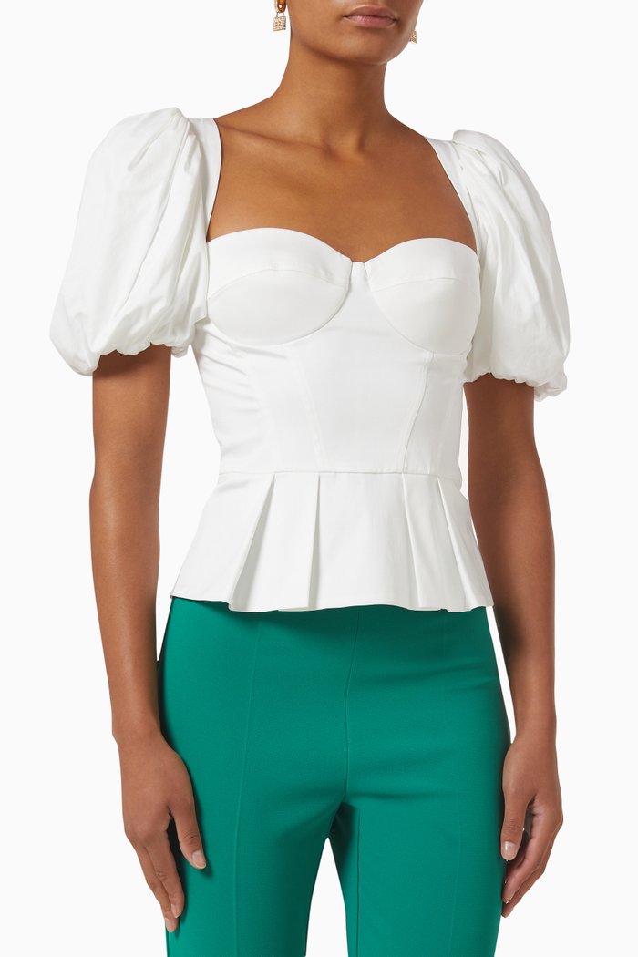

Bustier Peplum Top in Stretch Cotton Poplin, White