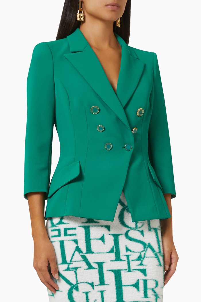 

Double-breasted Slim Fit Jacket in Stretch-crêpe, Green