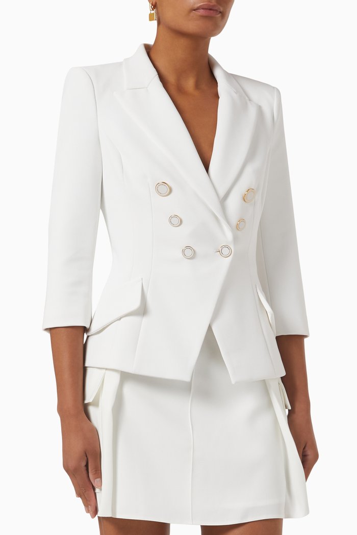 

Double-breasted Slim Fit Jacket in Stretch Crêpe, White