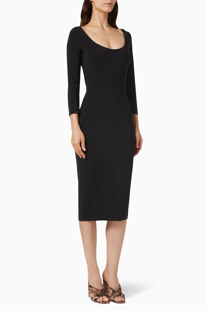 

Cut-out Back Midi Dress in Bi-elastic Technical Fabric, Black