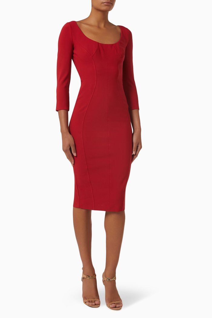 

Cut-out Back Midi Dress in Bi-elastic Technical Fabric, Red