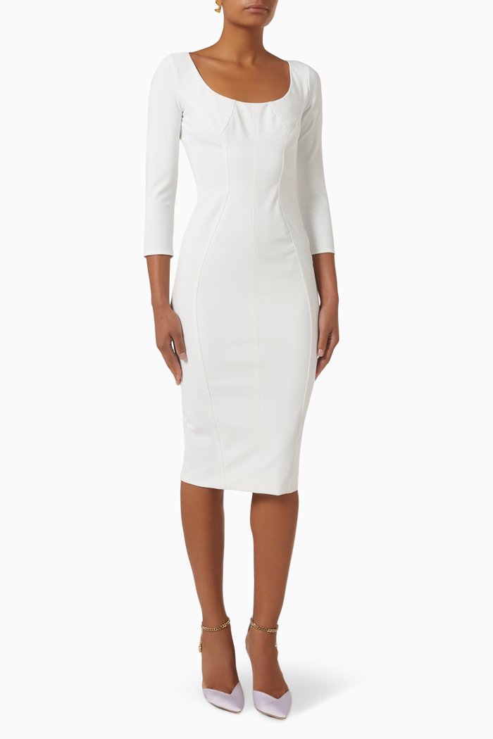

Cut-out Back Midi Dress in Bi-elastic Technical Fabric, White