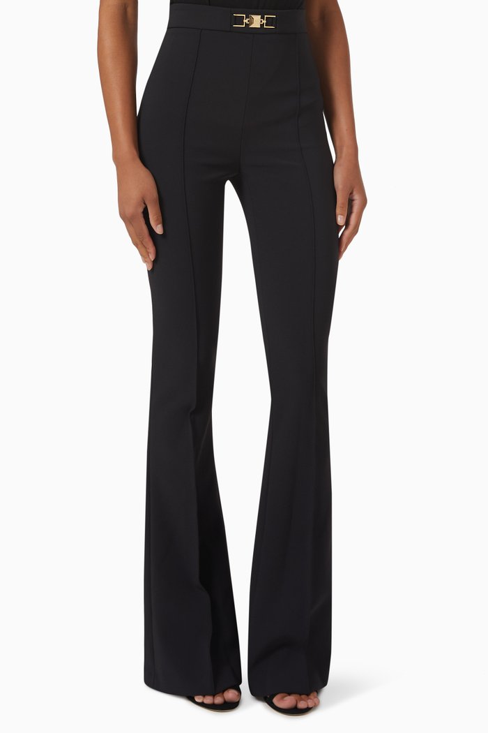 

Logo Clasp High-waist Bootcut Pants in Stretch Crêpe, Black